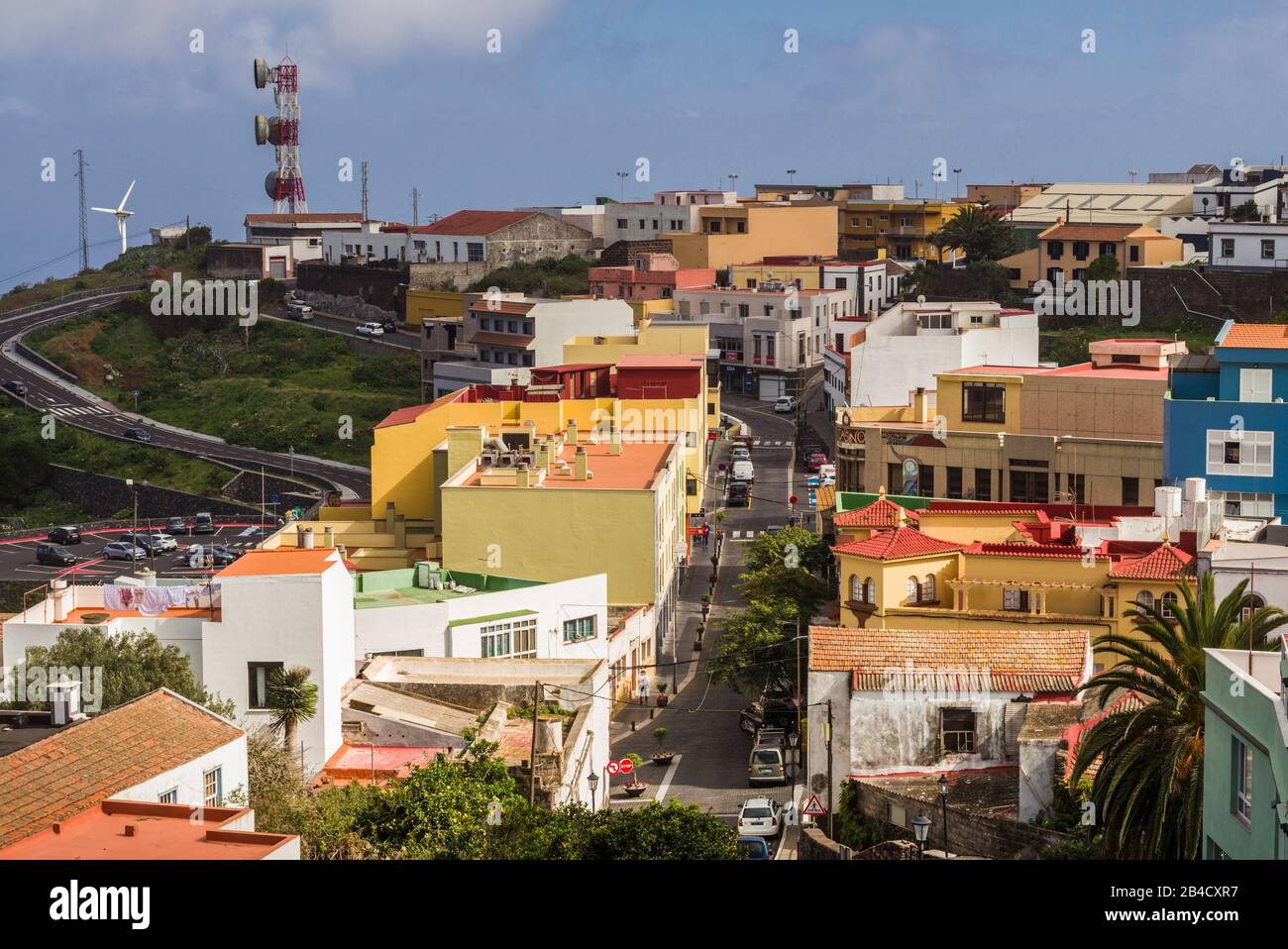 Spain, Canary Islands, El Hierro Island, Valverde, island capital, elevated town view from the west Stock Photo