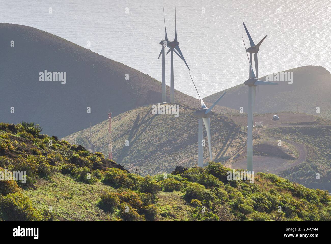 Spain, Canary Islands, El Hierro Island, Valverde, island capital, wind turbines Stock Photo