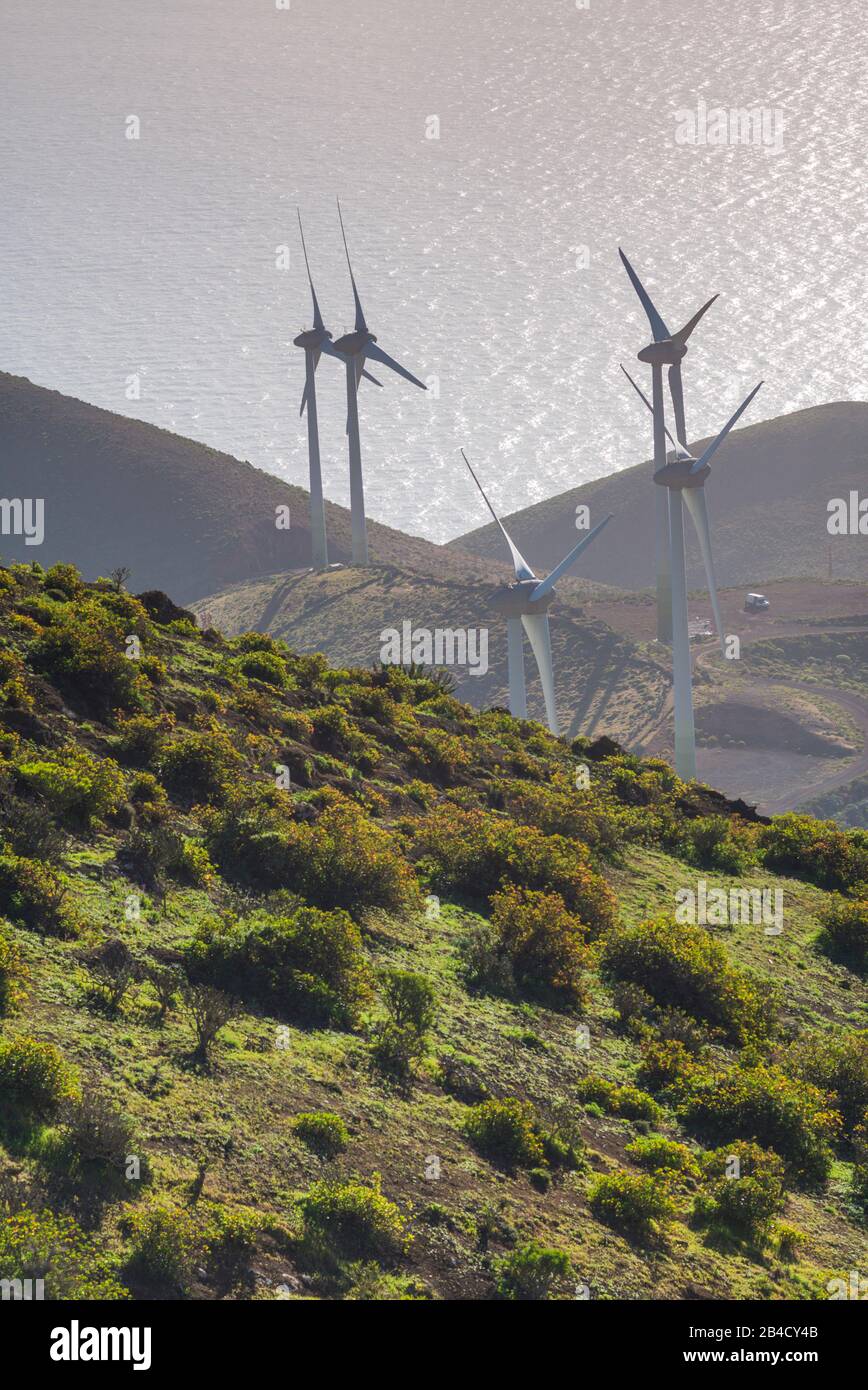 Spain, Canary Islands, El Hierro Island, Valverde, island capital, wind turbines Stock Photo