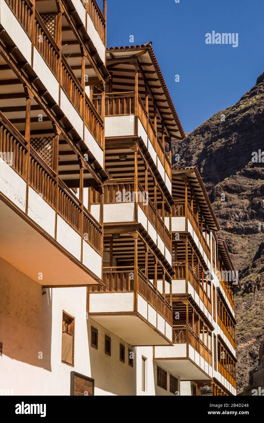 Spain, Canary Islands, Tenerife Island, Los Gigantes, resort hotel balconies Stock Photo