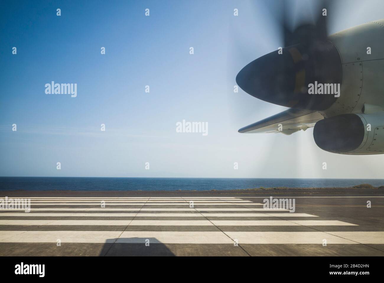 Spain, Canary Islands, El Hierro Island, propellor-driven aircraft at El Hierro Airport Stock Photo