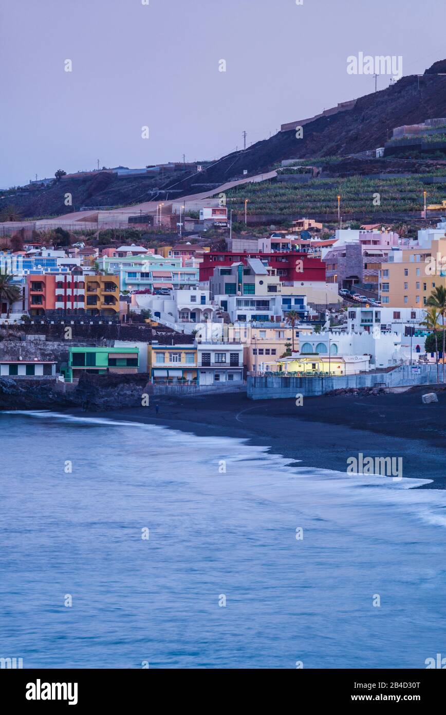 Spain, Canary Islands, La Palma Island, Puerto Naos, town view, dawn Stock Photo