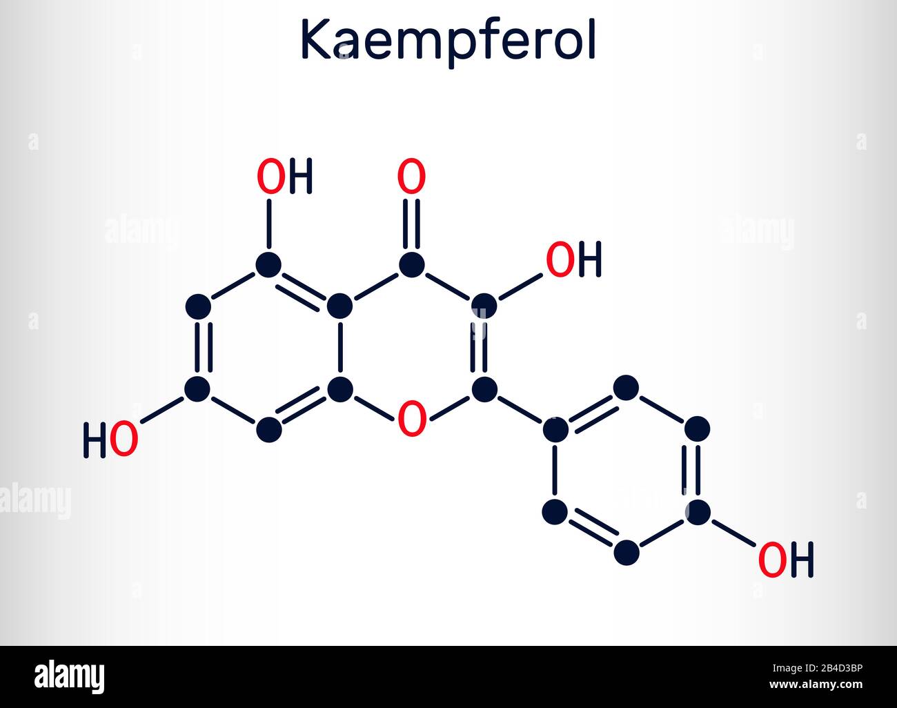 Kaempferol. C15H10O6 molecule. It is antioxidant, natural flavonol, type of flavonoid