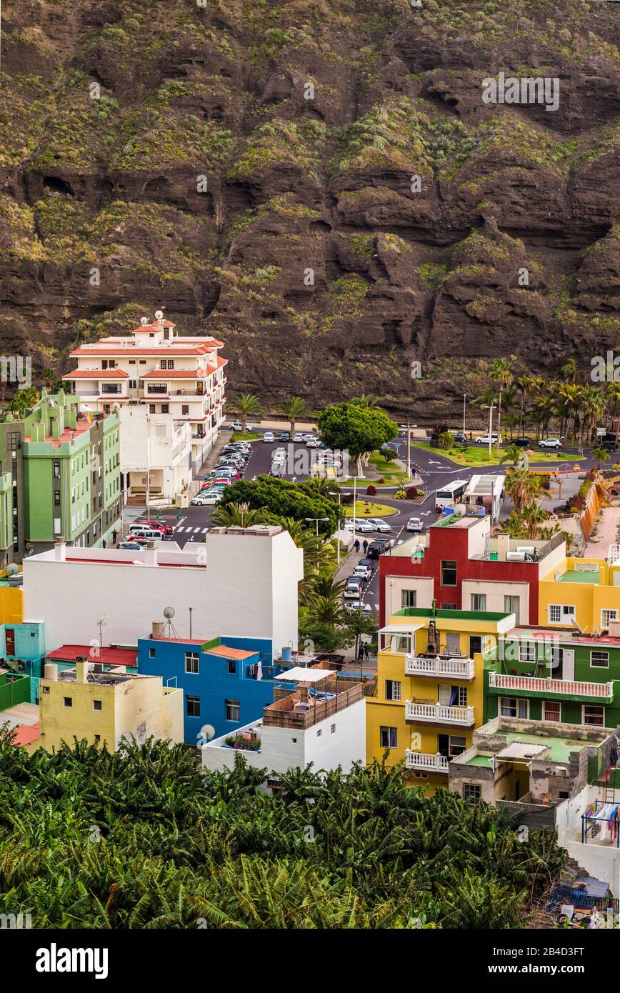 Spain, Canary Islands, La Palma Island, Tazacorte, resort town elevated view Stock Photo