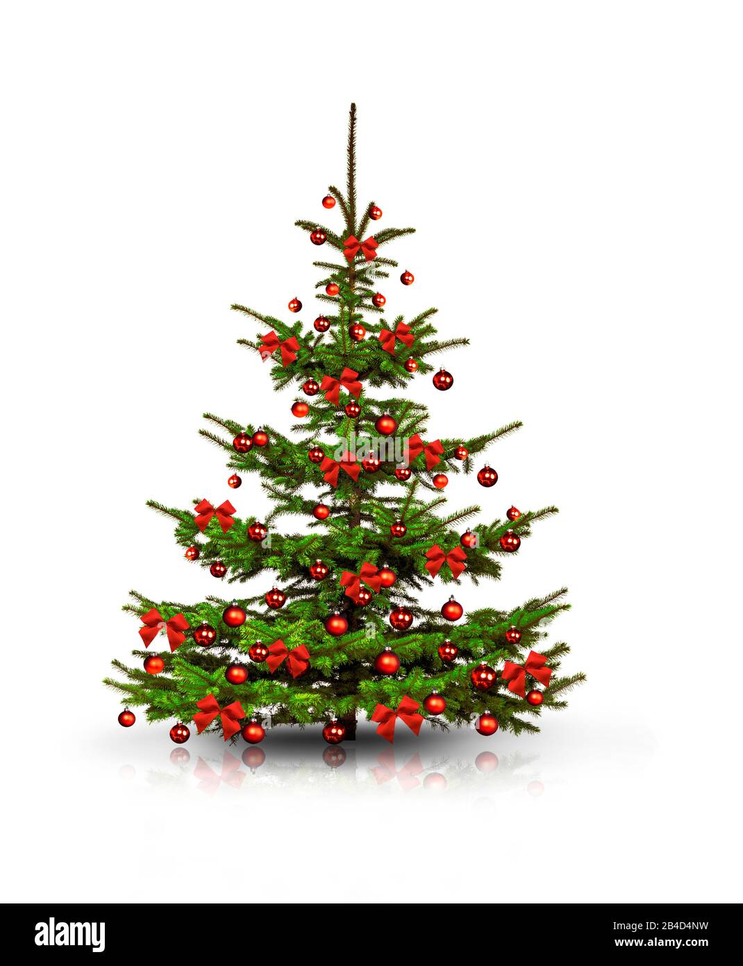 Beautifully decorated Christmas tree with red bows and red Christmas tree balls Stock Photo