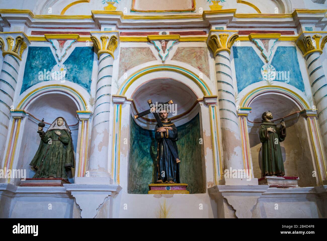 Spain, Canary Islands, Fuerteventura Island,  Betancuria, Iglesia de Santa Maria church, religious statue Stock Photo