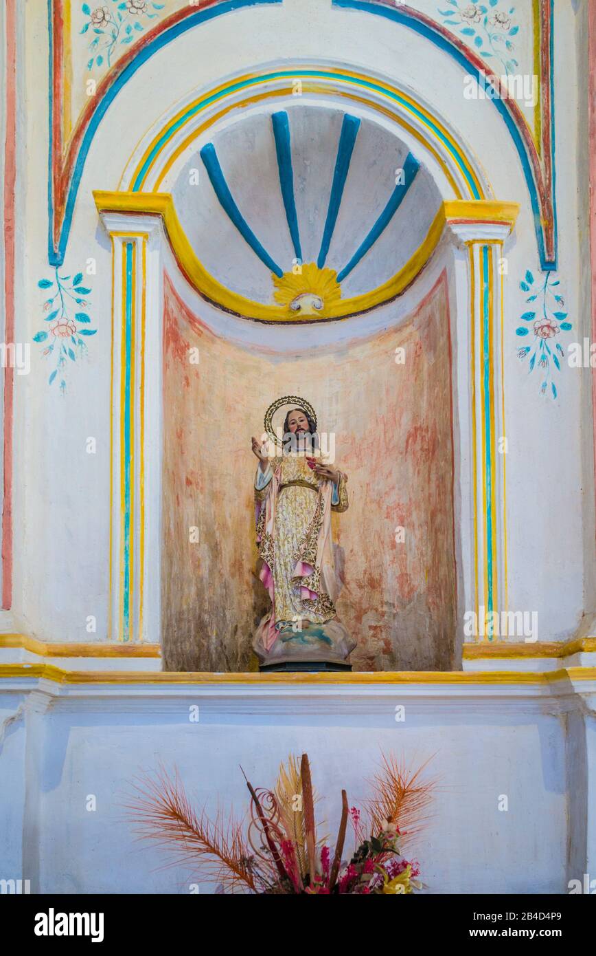 Spain, Canary Islands, Fuerteventura Island,  Betancuria, Iglesia de Santa Maria church, religious statue Stock Photo