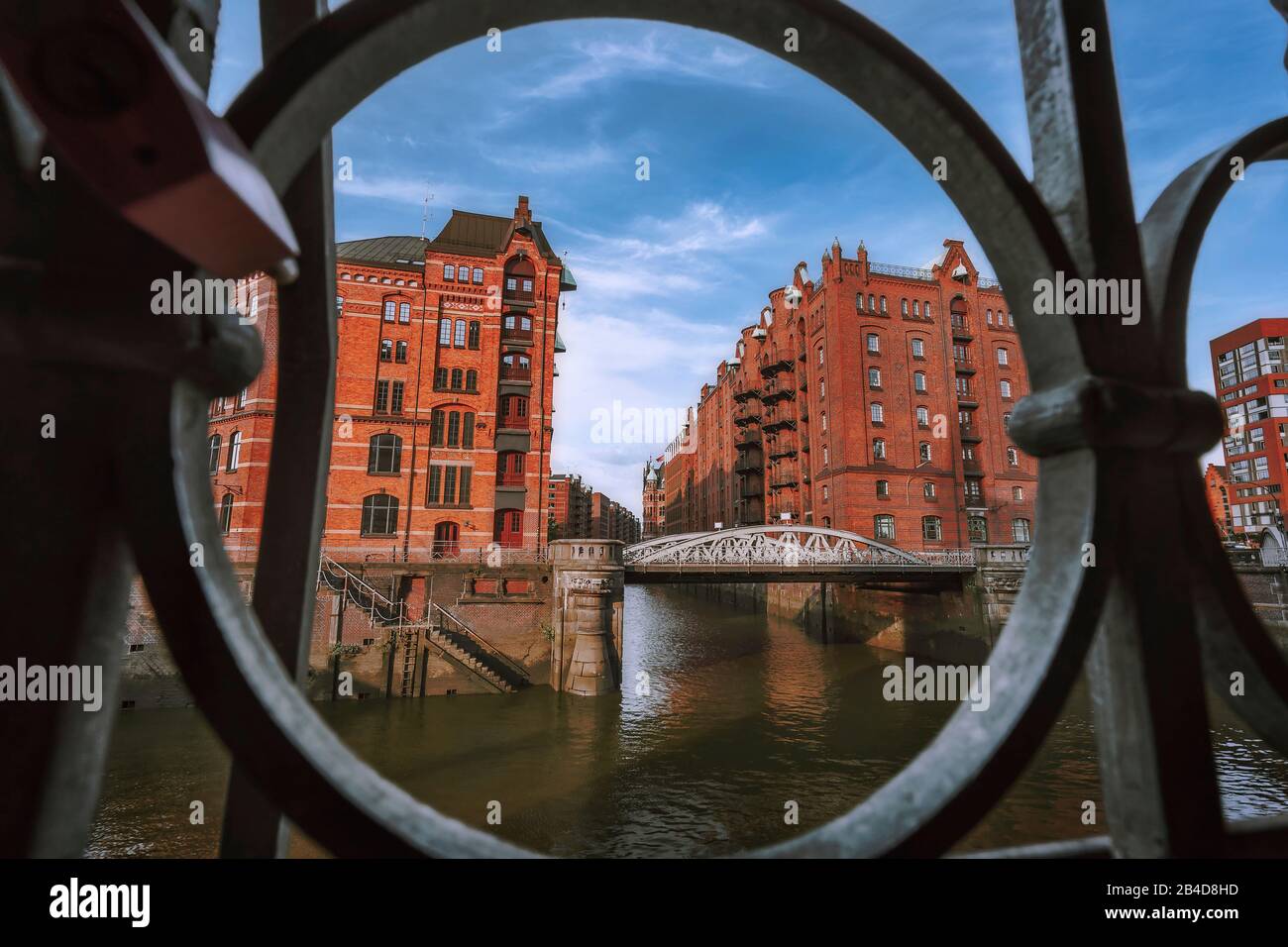 Historic warehouse district in Hamburg, Germany, Europe, old brick buildings and canal of the Hafencityviertel, UNESCO heritage Stock Photo