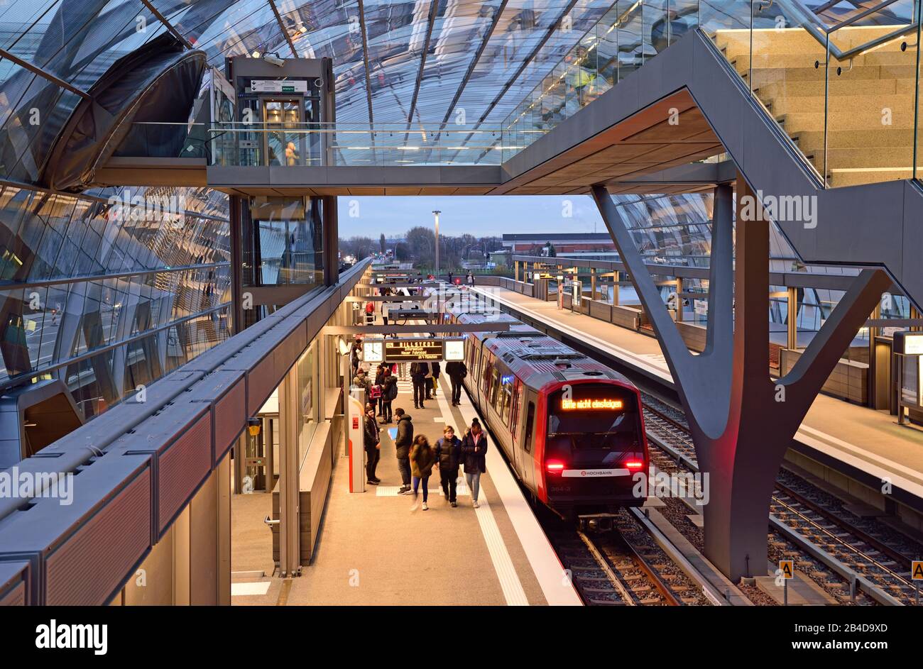 Europe, Germany, Hamburg, underground station U 4, Elbbrücken, view to the platform, Stock Photo