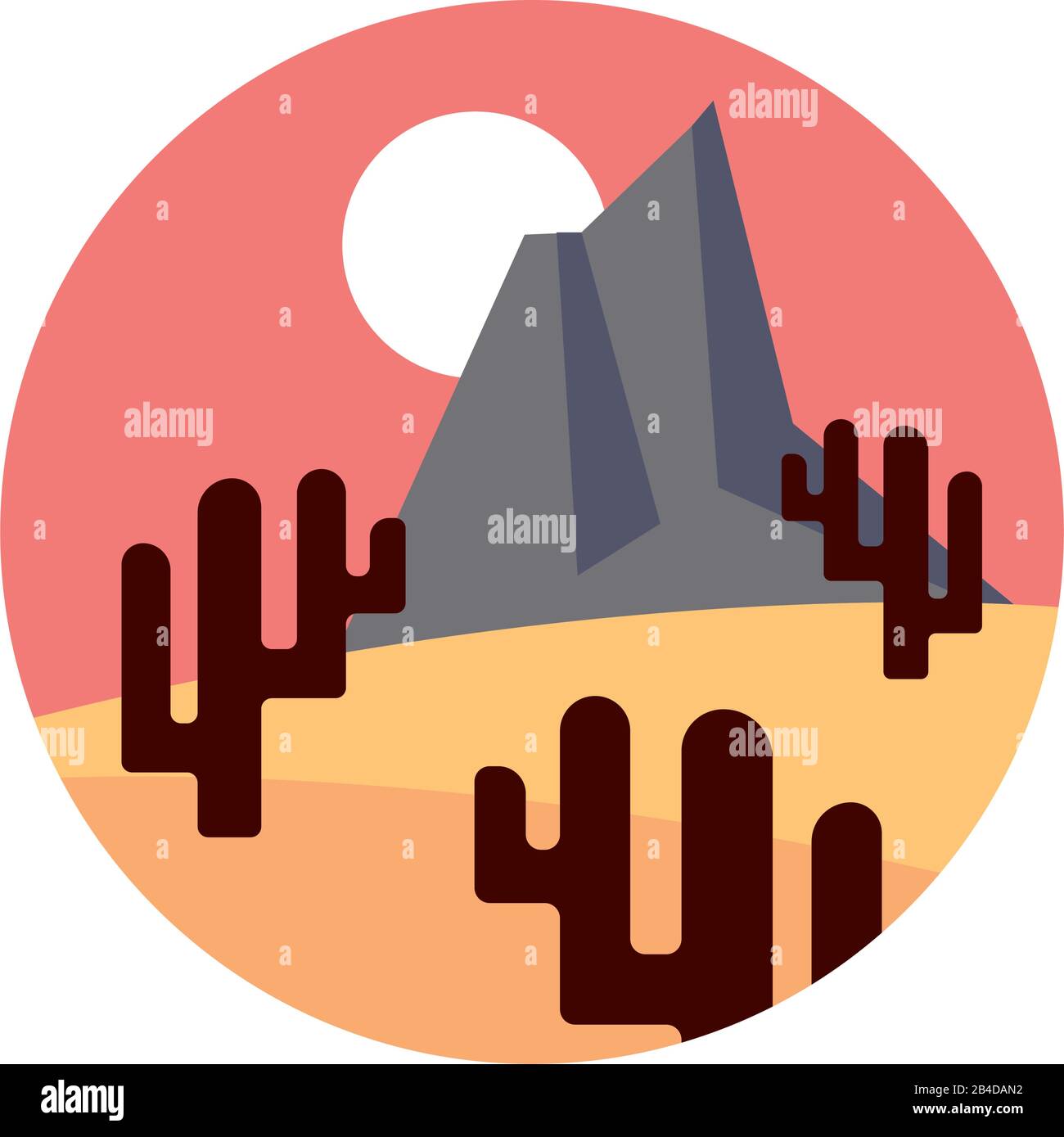 desert landscape with mountains and cactus flat style icon Stock Vector ...