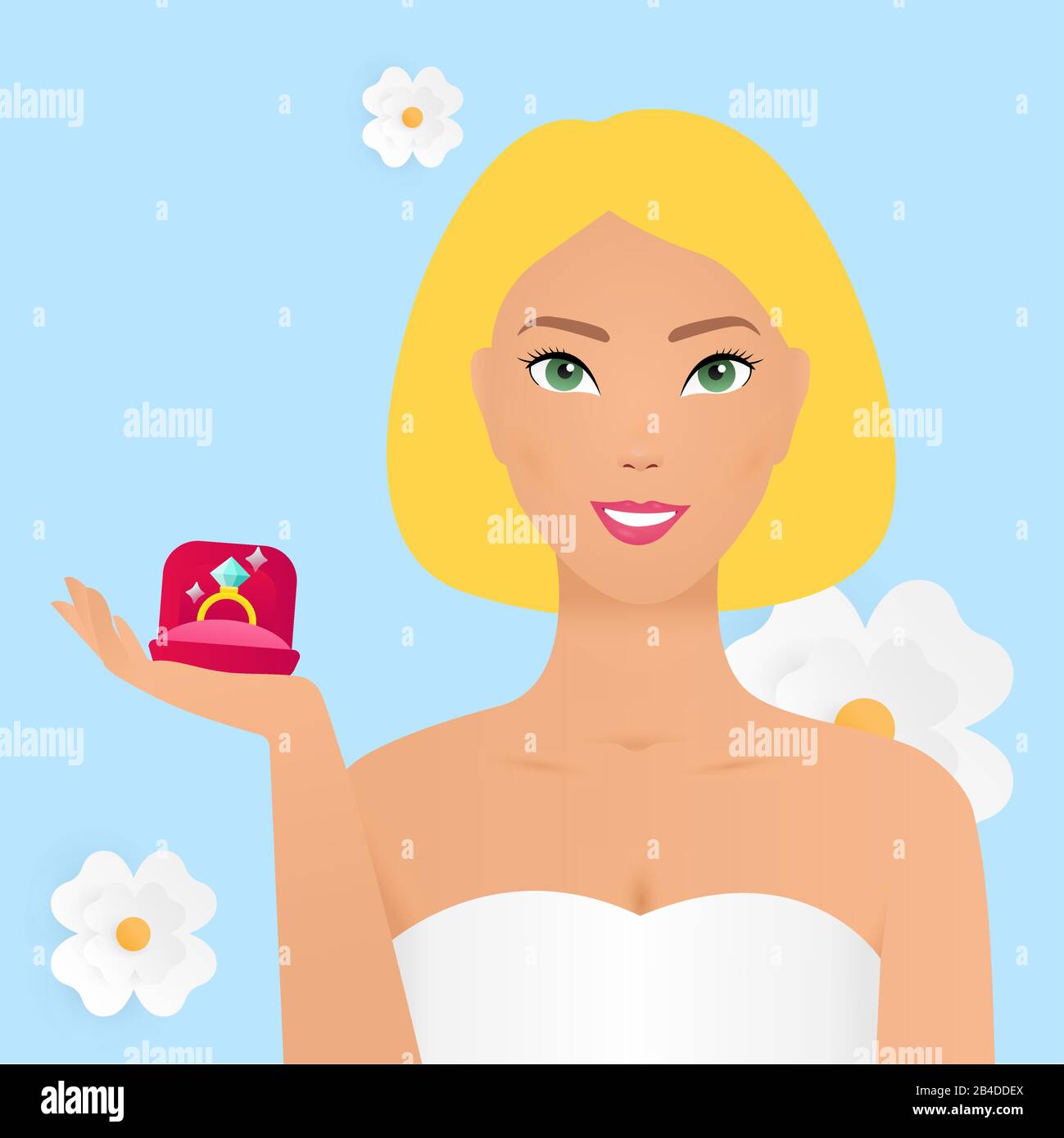 Woman diamond ring concept background. Flat illustration of woman diamond ring vector concept background for web design Stock Vector