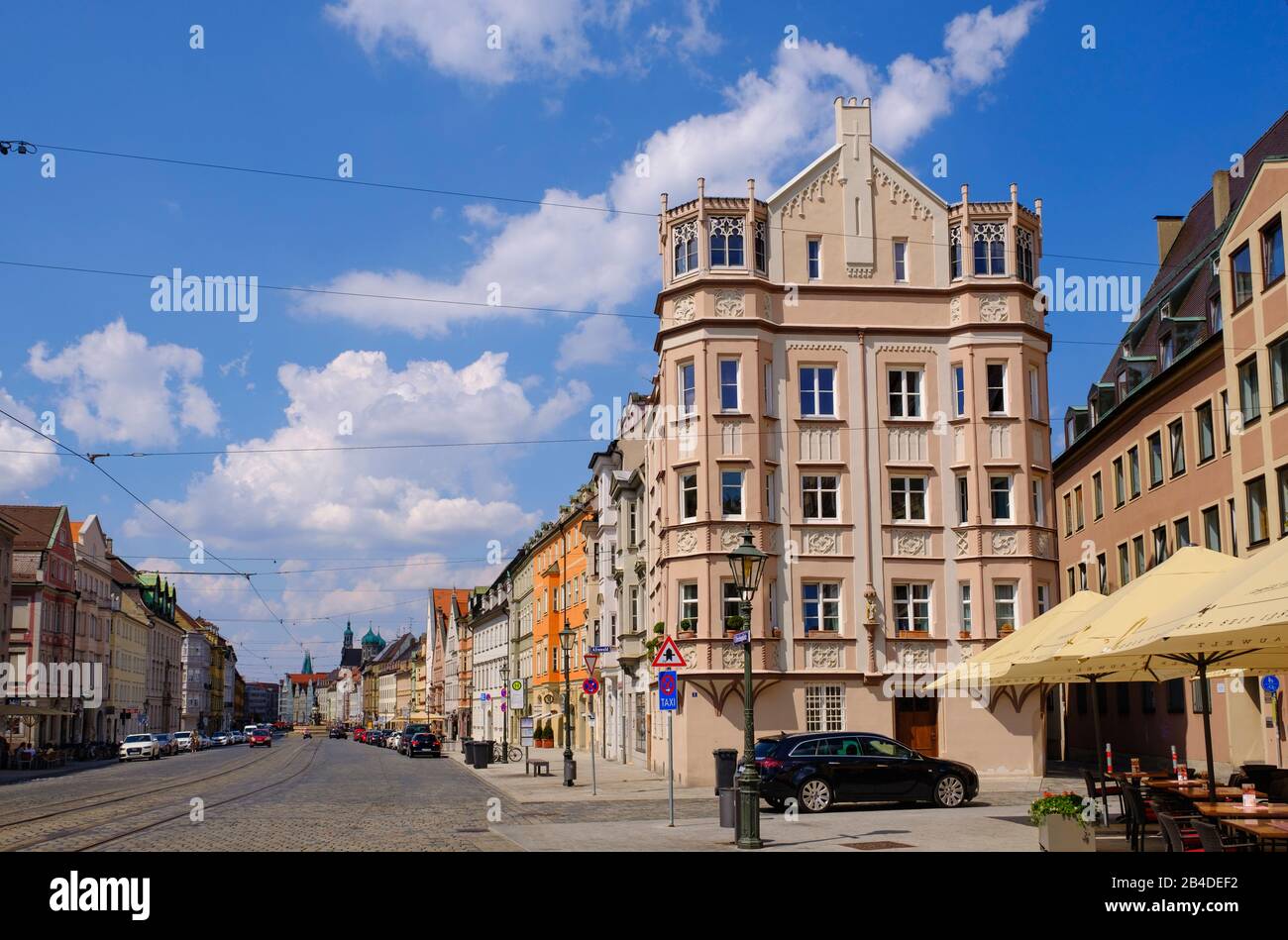 Ulrichsplatz and Maximilianstrasse, Augsburg, Swabia, Bavaria, Germany Stock Photo