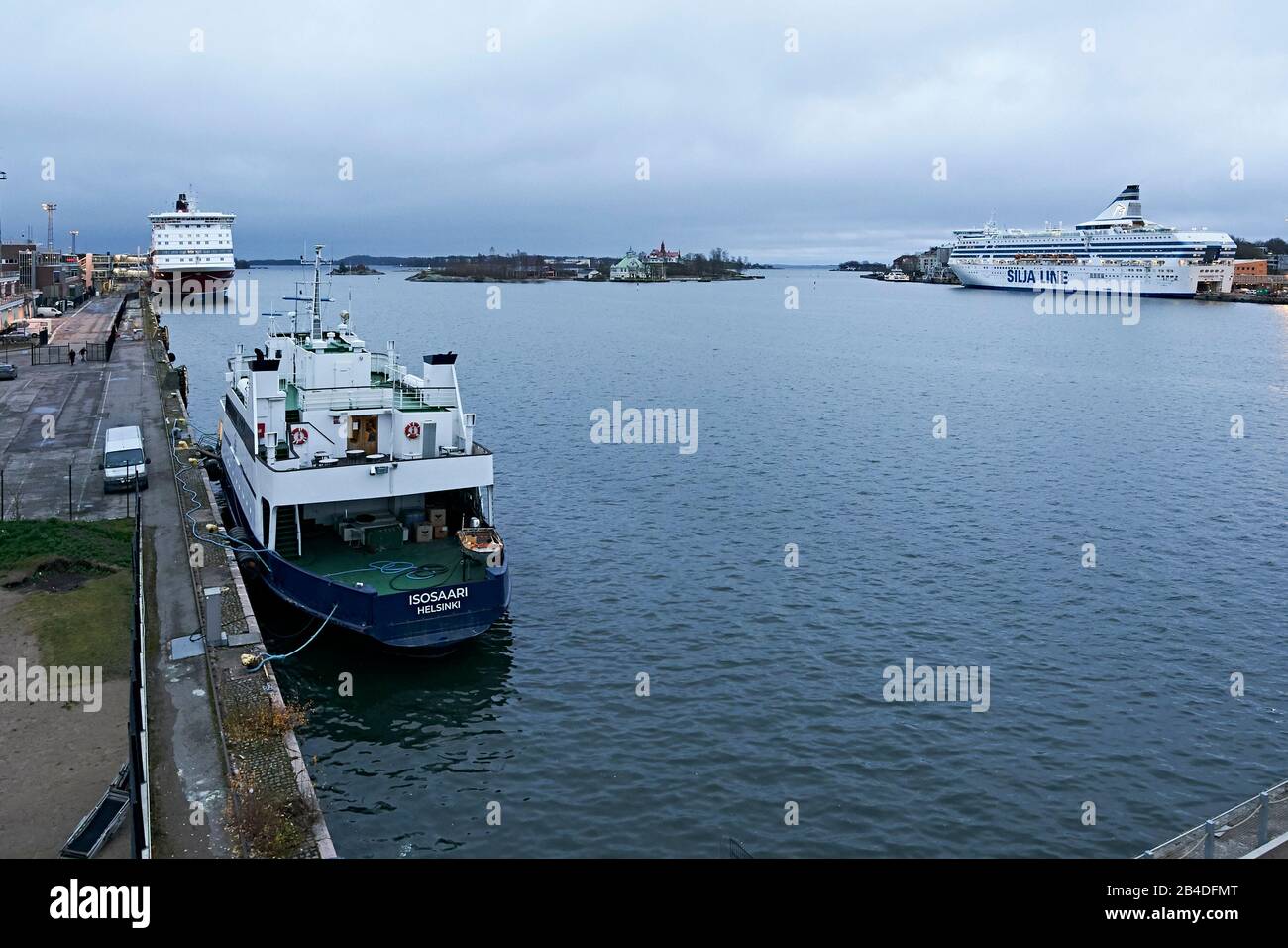 Ships at the south harbor of Helsinki, Finland, in November Stock Photo