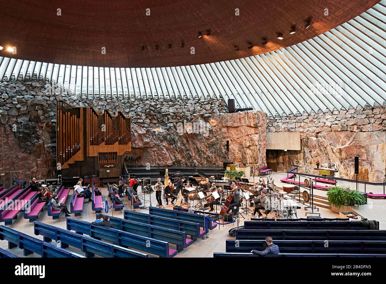 Interior shot of the Temppeliaukio church in Helsinki, Finland Stock Photo