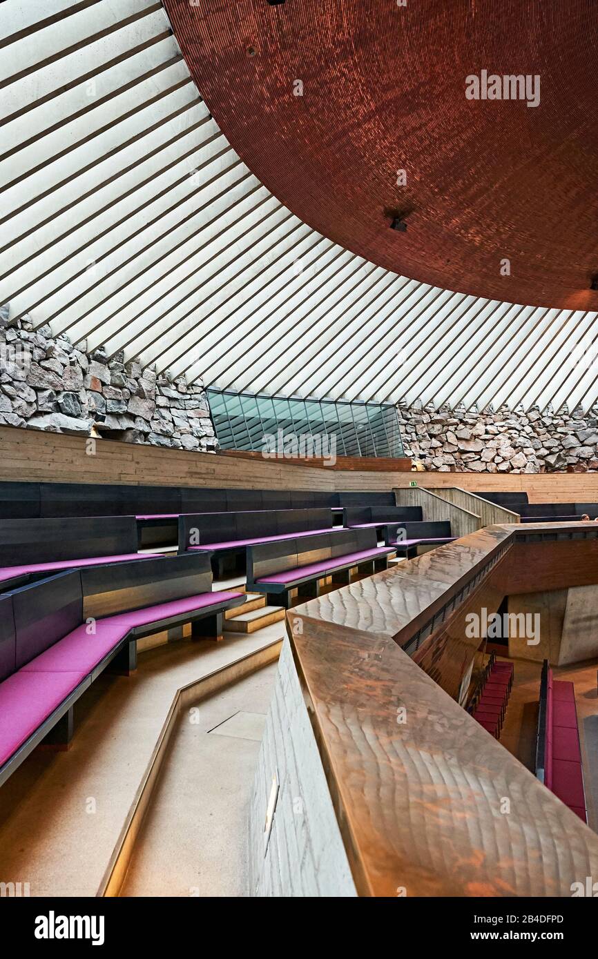 Interior shot of the Temppeliaukio church in Helsinki, Finland Stock Photo