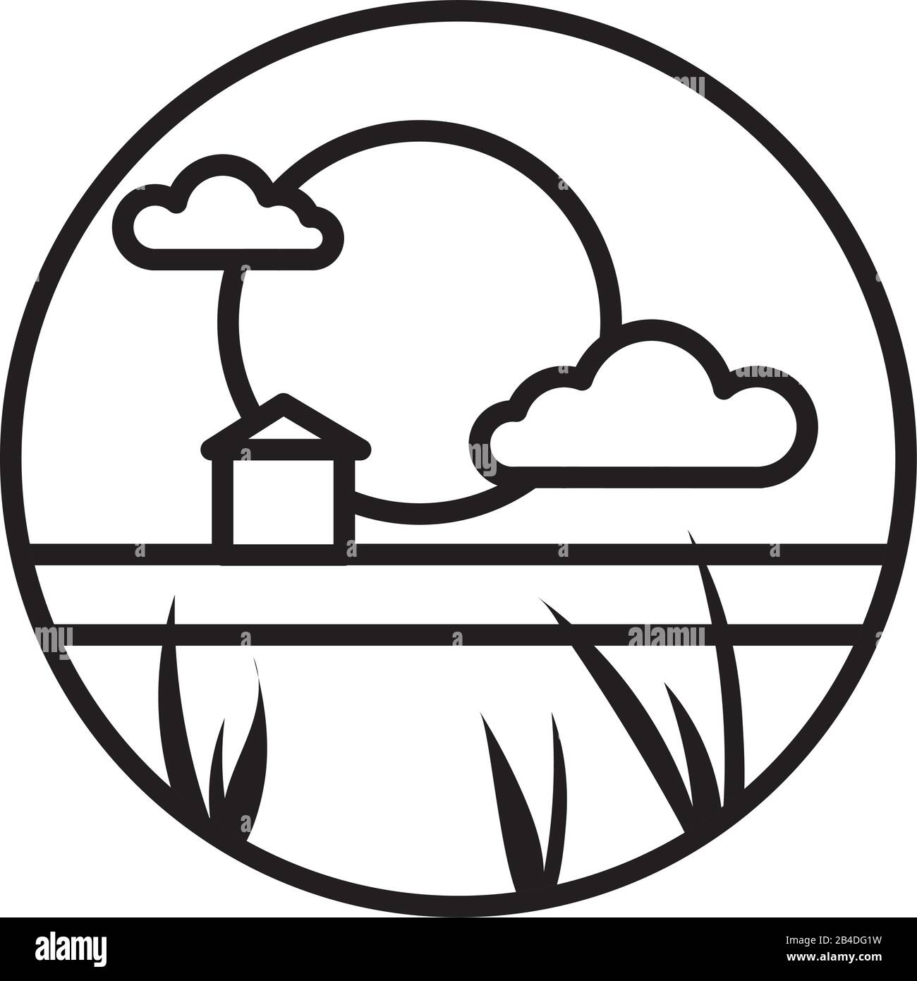 landscape with sun and house scene line style icon Stock Vector Image ...