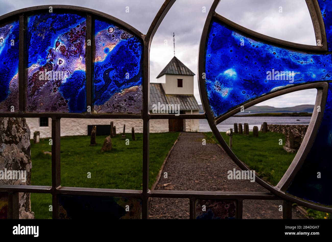 Church and cemetery, Kirkjubøur, Streymoy Island, Faroe Islands Stock Photo