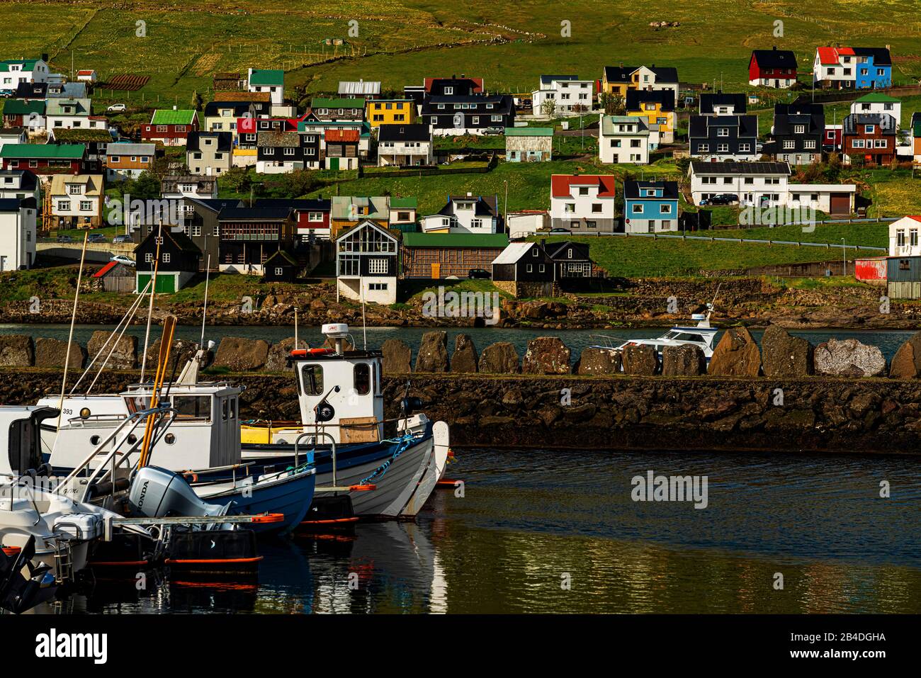 Harbor in MiÃ°vágur, Vágar island, Faroe Islands Stock Photo