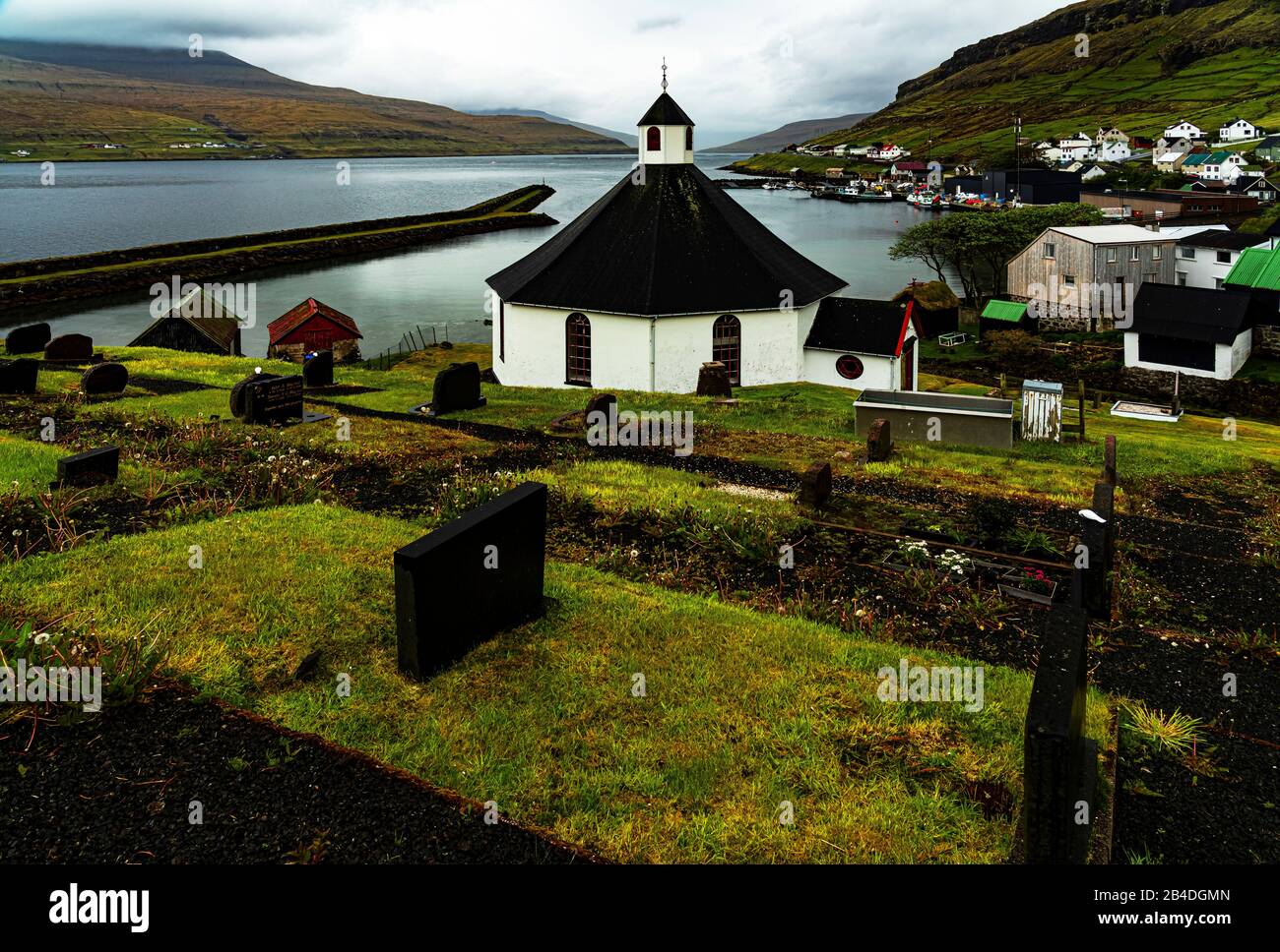 Church, Haldórsvík, Streymoy Island, Faroe Islands Stock Photo