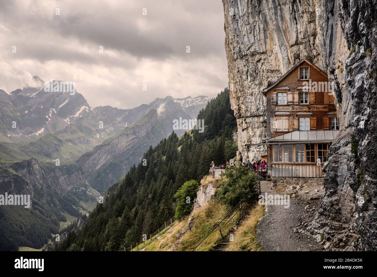 Appenzellerland, Alps, Switzerland, mountains, mountain inn Aescher-Wildkirchli Stock Photo