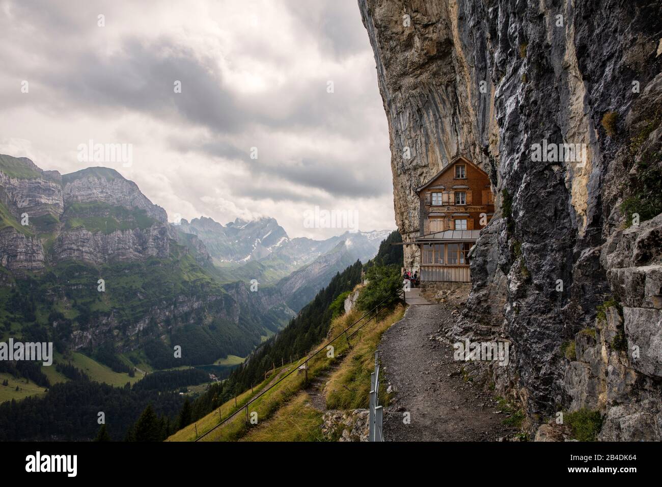 Appenzellerland, Alps, Switzerland, mountains, mountain inn Aescher-Wildkirchli Stock Photo
