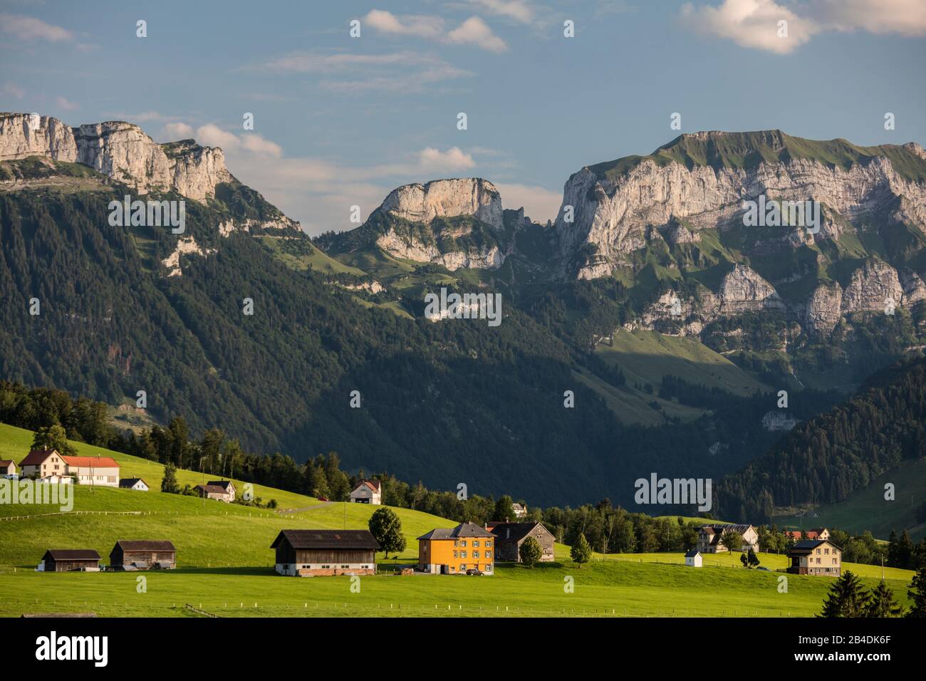 Appenzellerland, Switzerland, Alps, mountains, evening, Appenzell, Hüser, Furgglenfirst, Saxer gap, Kamor, Stock Photo