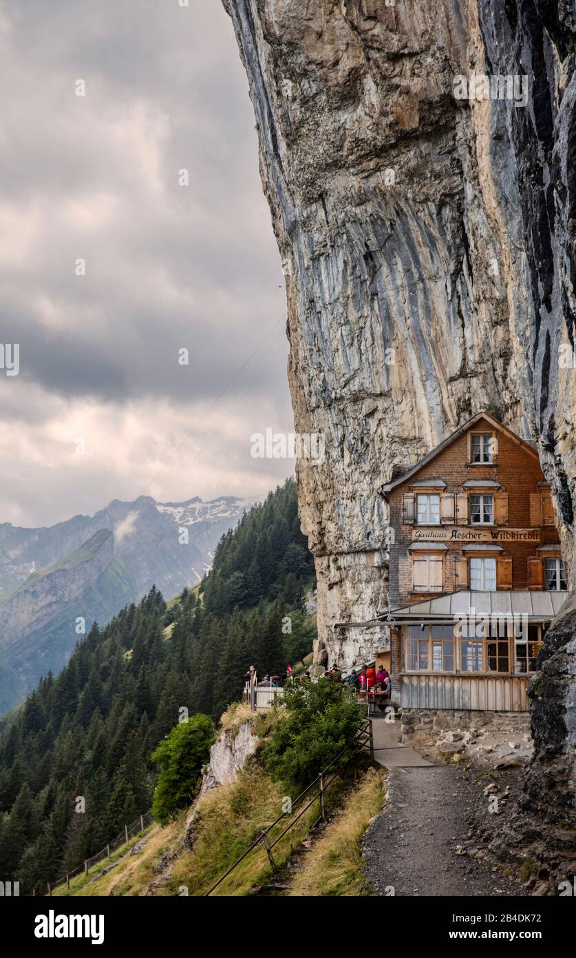 Appenzellerland, Alps, Switzerland, mountains, mountain inn Aescher-Wildkirchli Stock Photo