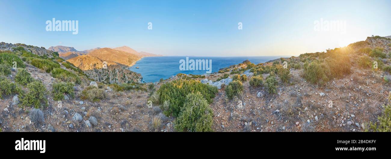Landscape, sunset on the coast at Preveli beach, Crete, Greece Stock Photo