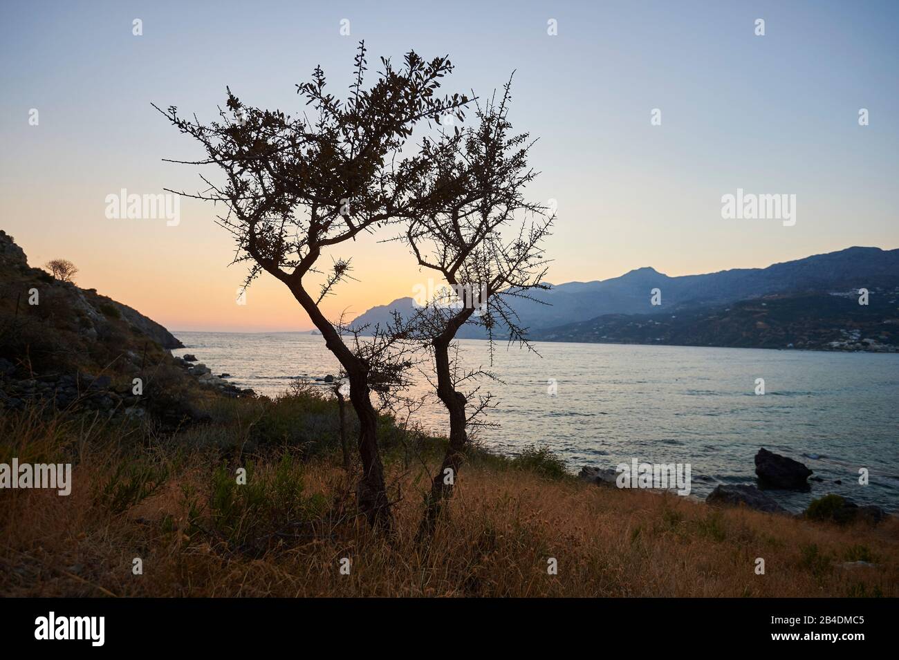 Landscape from the coast at Plakias, sunset, Crete, Greece Stock Photo