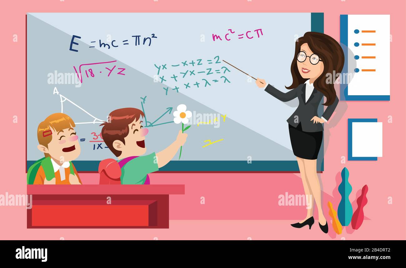 teacher is in the class room with students Stock Vector