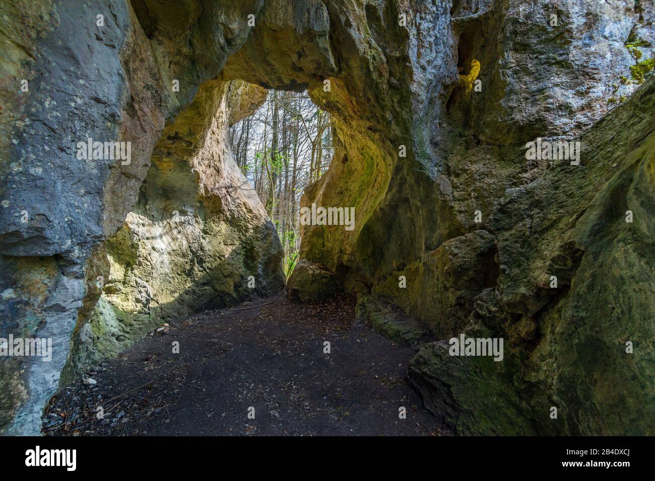 Germany, Baden-Wuerttemberg, Burladingen - Stetten unter Holstein, through cave in Hohlen Stein, (EB 1 m, EH 4 m, L 6 m, B 3 m) Stock Photo