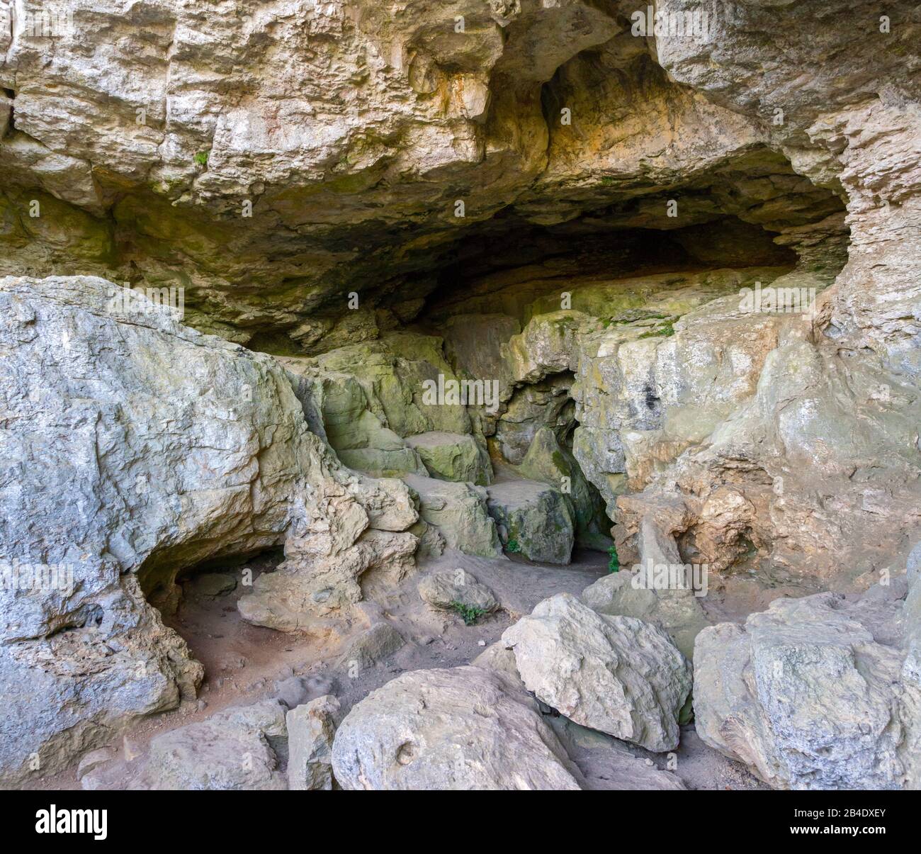 Germany, Baden-Württemberg, Owen, Sibyllenhöhle in the rock under the castle ruins Teck. In the cave once lived the Sibyl, a wise and helpful woman. Stock Photo