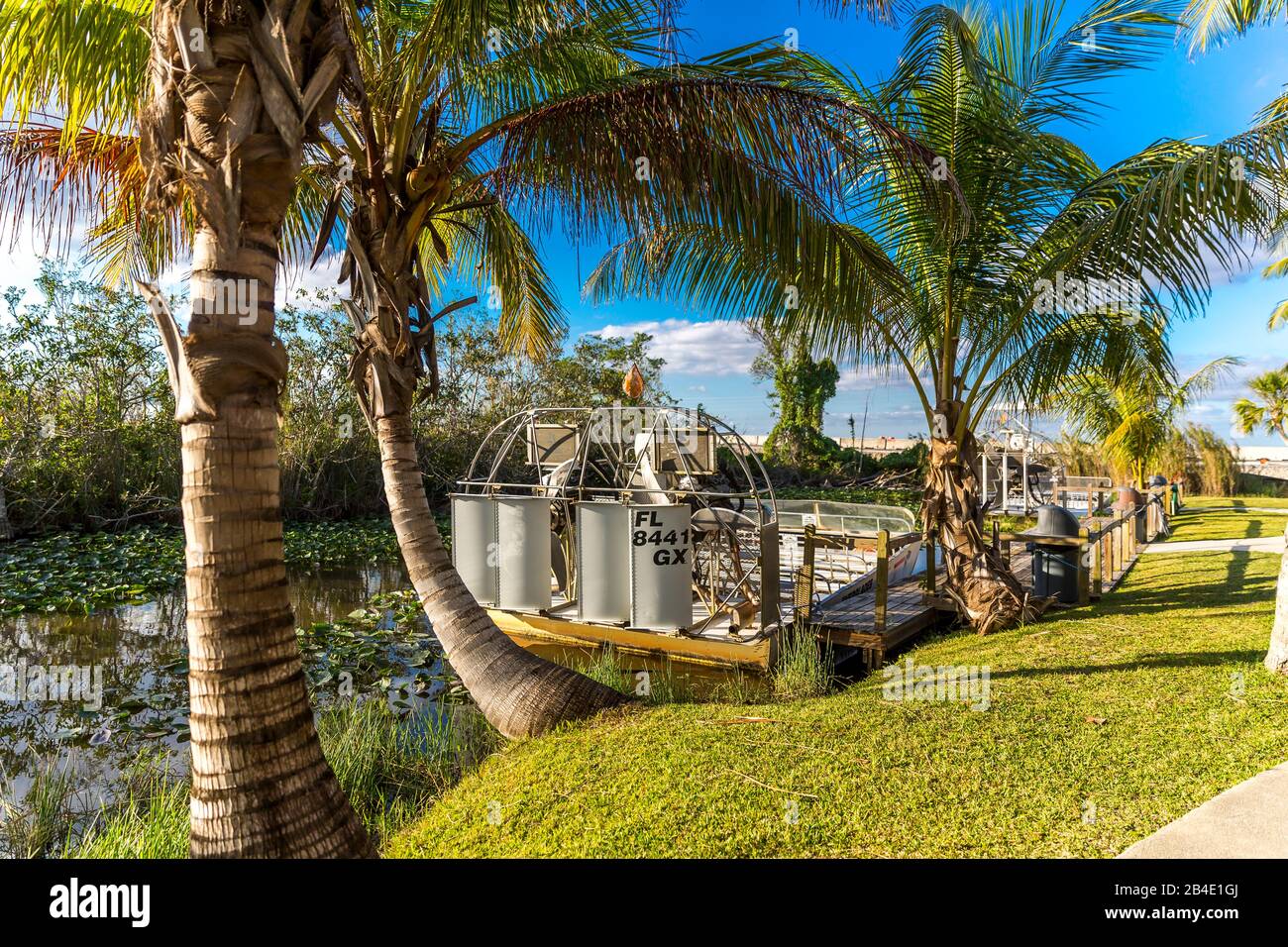 Propellerboot, Bootsanlagestelle, Safari Park, Everglades-Nationalpark, Florida, USA, Nordamerika Stock Photo