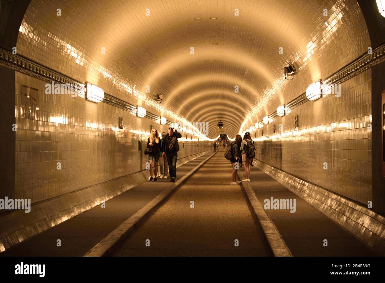 Europe, Germany, Hamburg, City, harbor, Alter Elbtunnel under the Elbe, restored eastern tube, interior view, connection between St. Pauli and harbor, built in 1911, Stock Photo