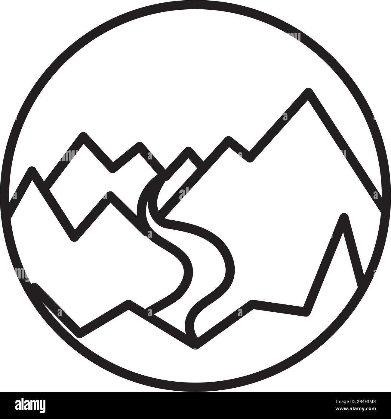 landscape scene with mountains ans river line style icon Stock Vector ...