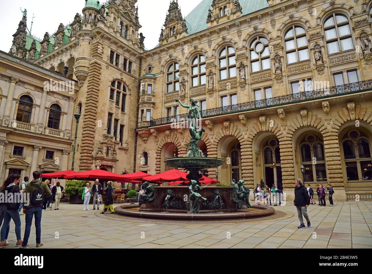 Europe, Germany, Hamburg, city hall, courtyard, the Hygieia fountain is located in the courtyard of the Hamburg City Hall. It was built 1895ñ1896 Stock Photo