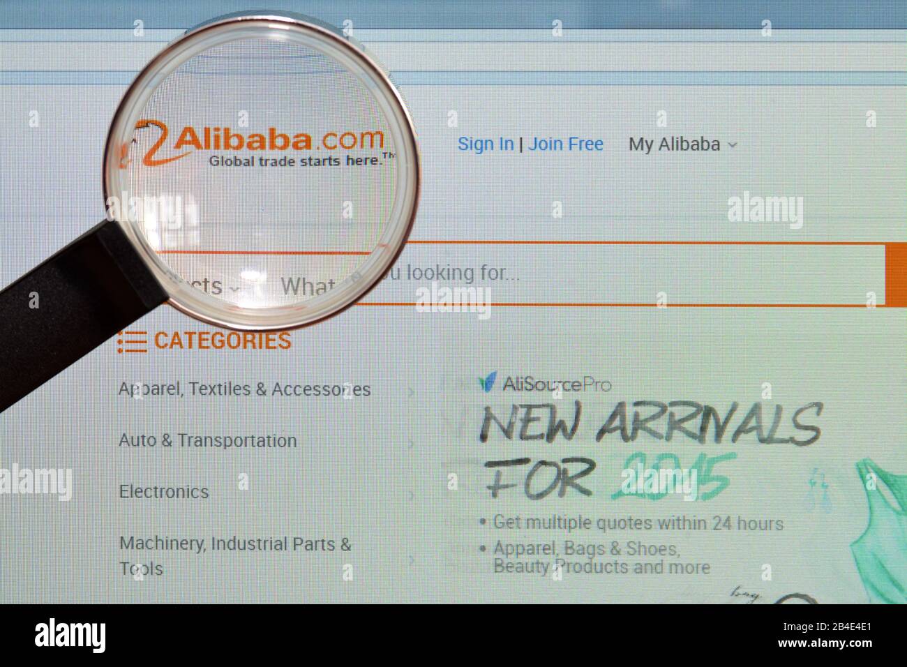 Alibaba, homepage, Bildschirm, Lupe Stock Photo