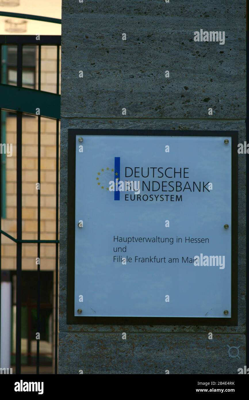 The entrance sign of the Deutsche Bundesbank, the head office and branch in Hesse in Frankfurt. Stock Photo