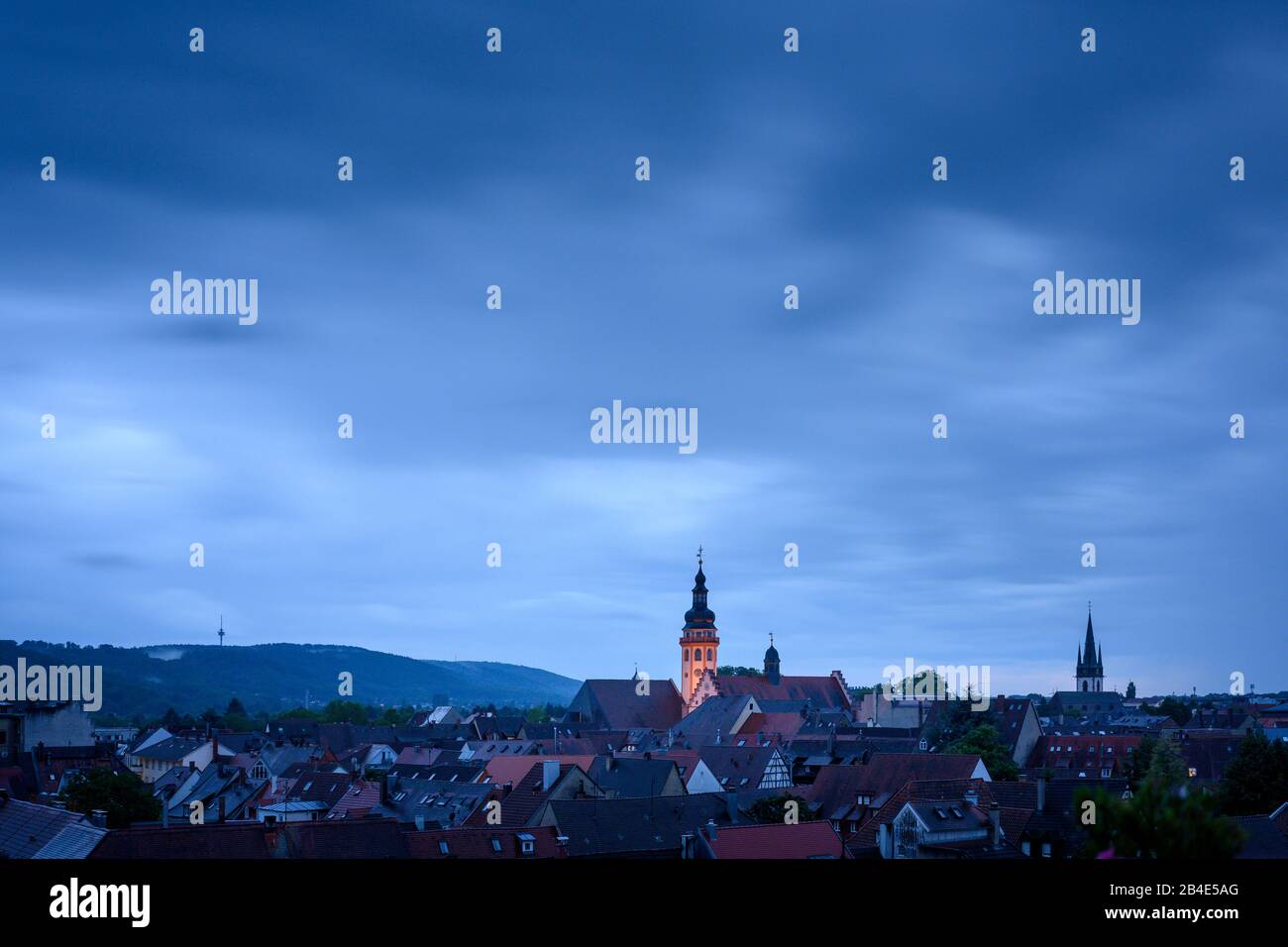 Germany, Baden-Württemberg, Karlsruhe, district Durlach, view over the old town in the evening. Stock Photo