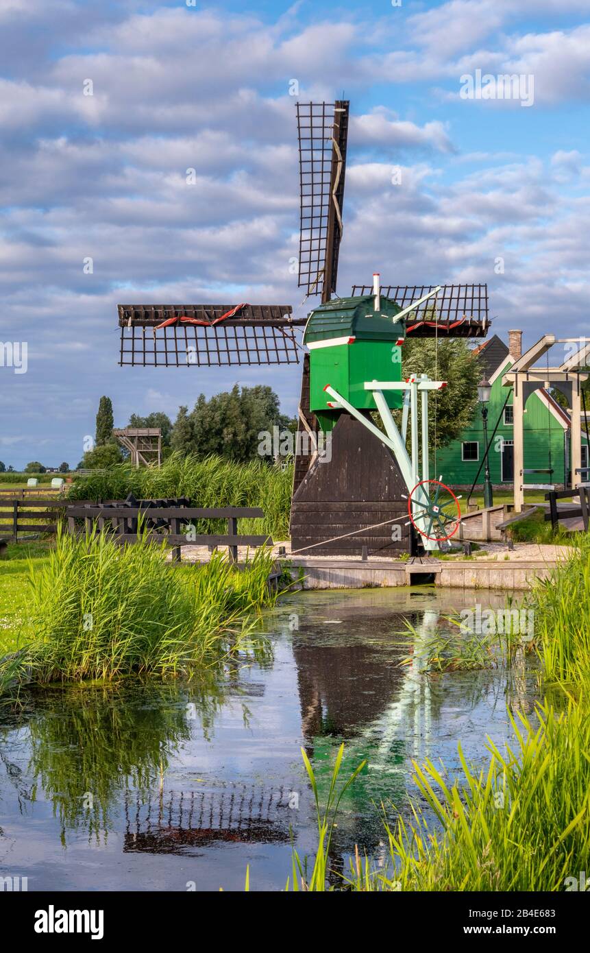 Old windmill, Zaanse Schans, open-air museum, Zaanstad, North Holland, Holland, Netherlands, Europe Stock Photo