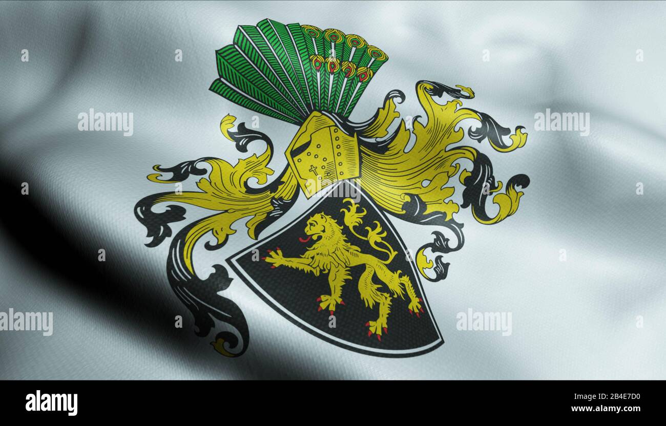 3D Illustration Of A Waving Coat Of Arms Flag Of Gera Germany Country 3d-illustration-of-a-waving-coat-of-arms-flag-of-gera-germany-country