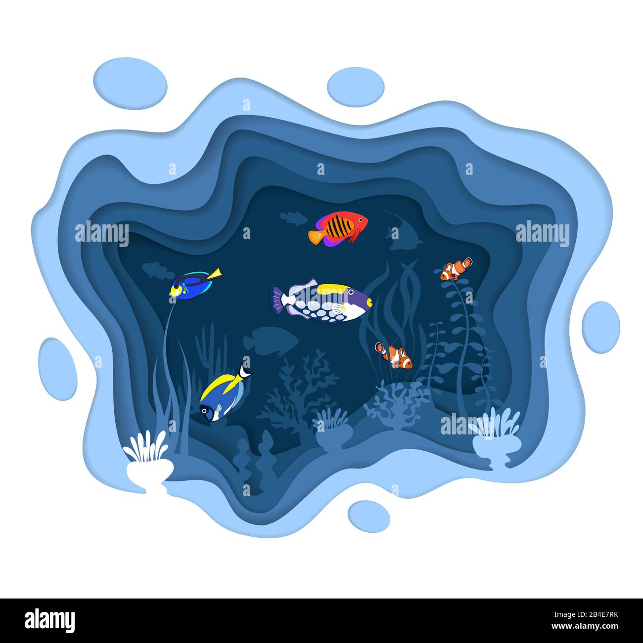 Underwater world design with coral reef fishes Stock Vector