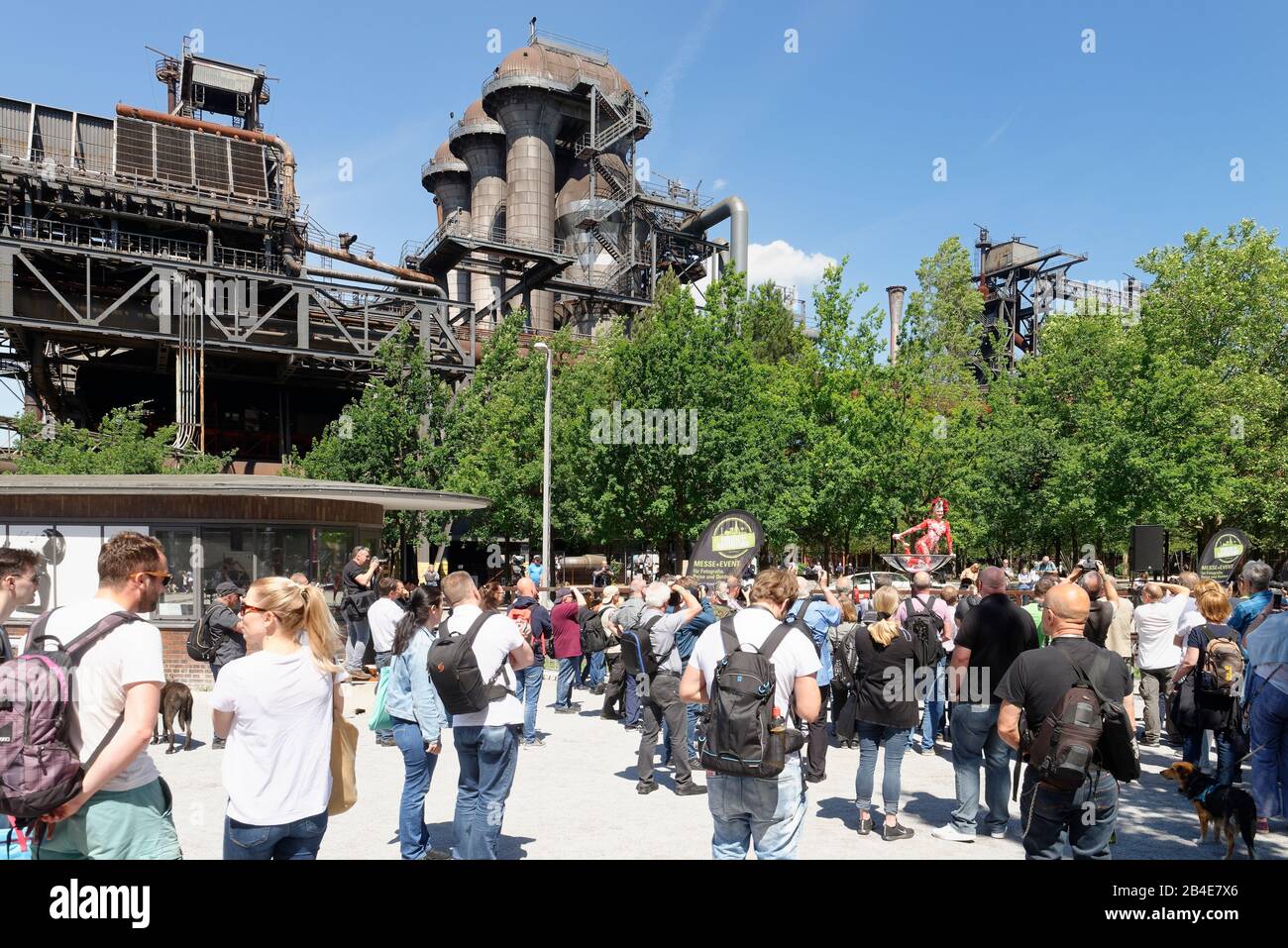 Visitors to the Foto Adventure, fair for photographers on the grounds of the Landschaftspark Duisburg-Nord, Duisburg, North Rhine-Westphalia, Germany Stock Photo