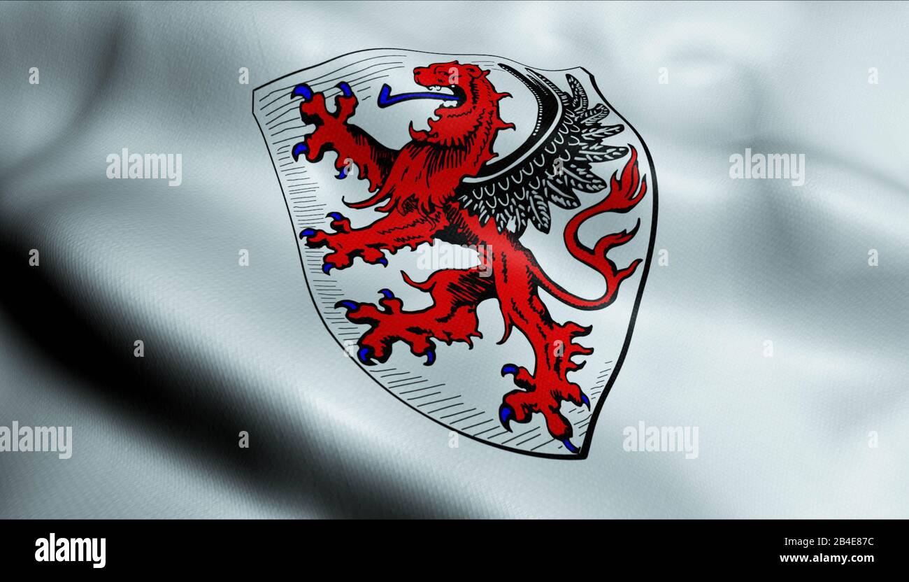 3D Illustration of a waving coat of arms flag of Giessen (Germany country) Stock Photo