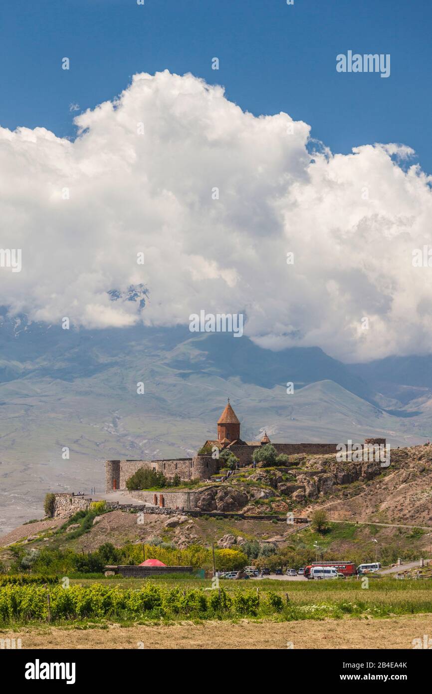 Armenia, Khor Virap, Khor Virap Monastery, 6th century, and Mt. Ararat Stock Photo