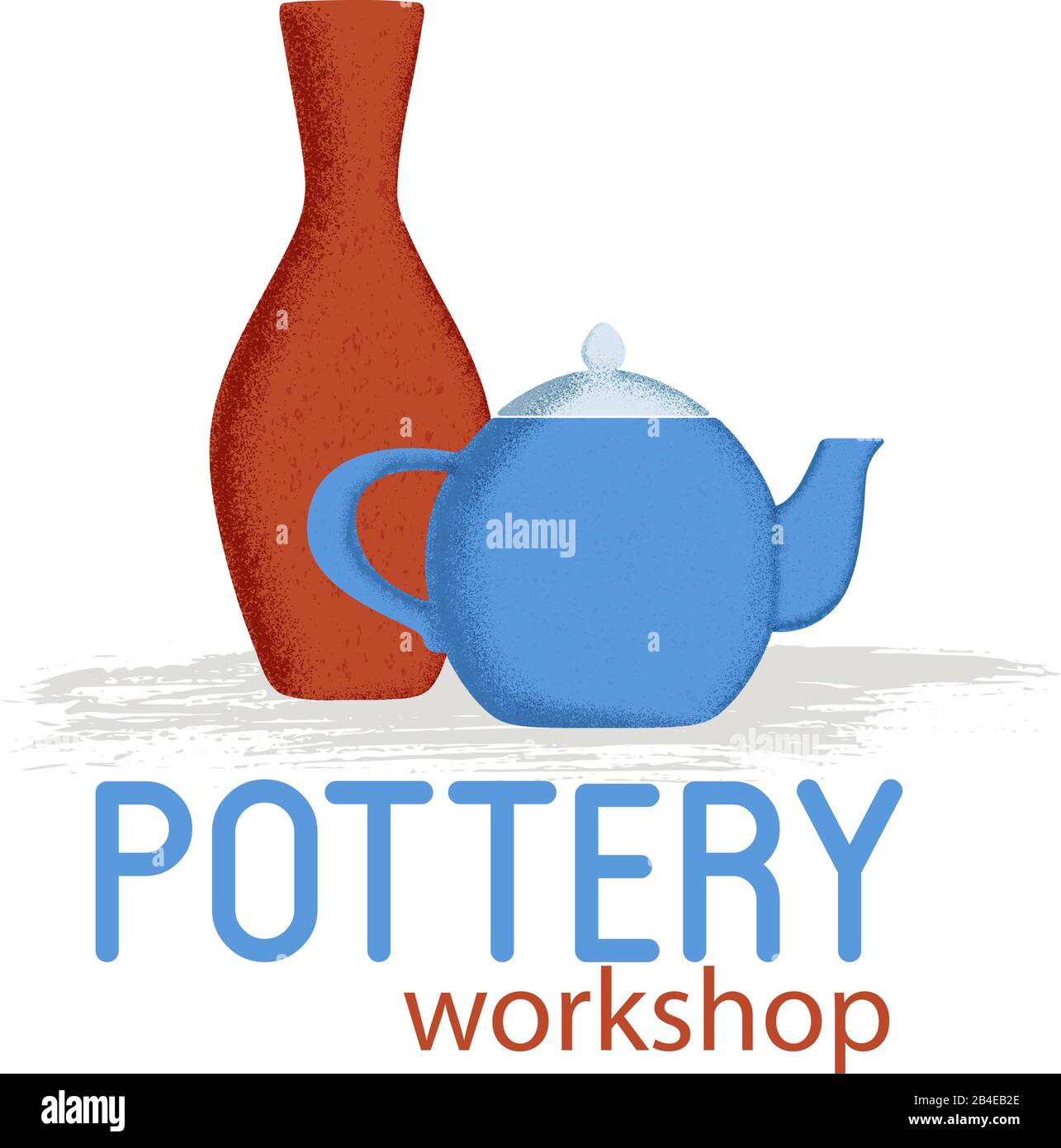 Blue teapot with textured shadow on white Stock Vector