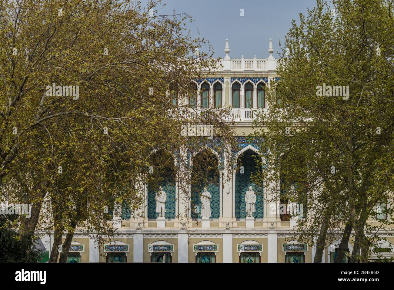 Azerbaijan, Baku, Nizami Literature Museum, exterior statues Stock Photo