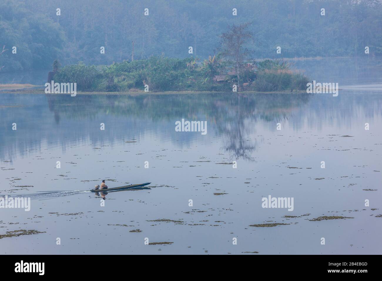 Laos, Sainyabuli, Nam Tien Reservoir, boats Stock Photo