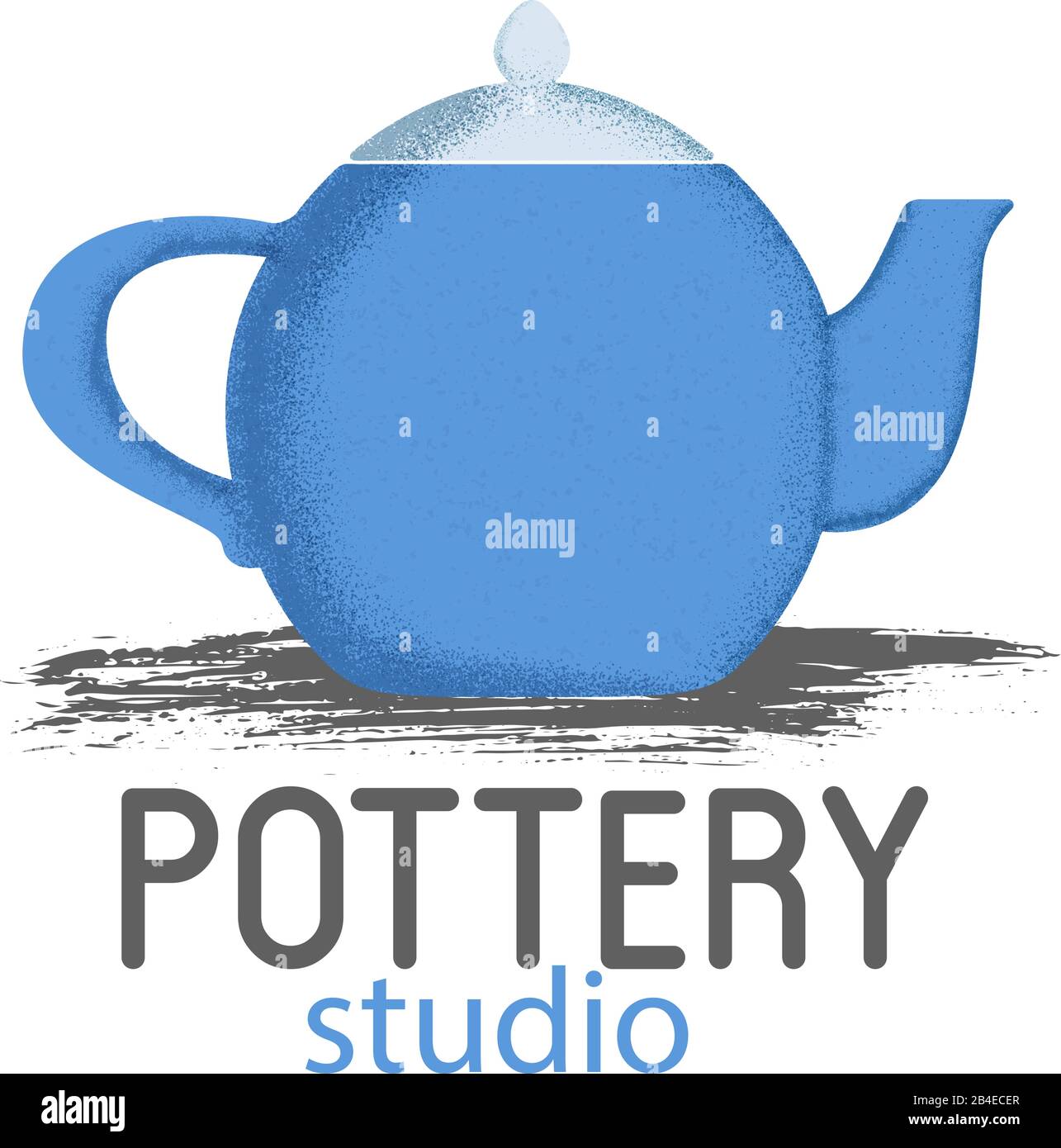 Blue teapot with textured shadow on white Stock Vector