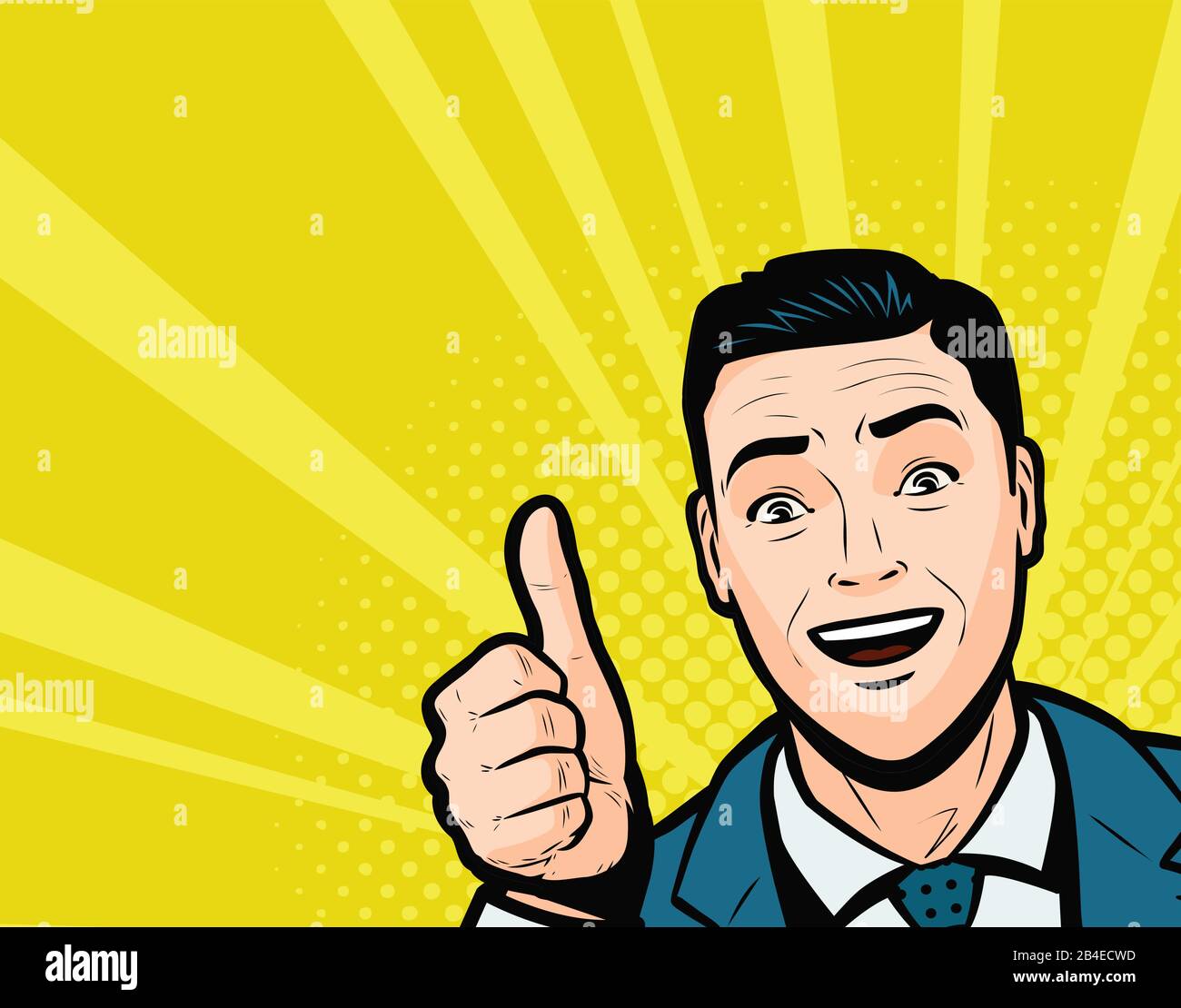 Successful businessman with thumb up. Retro comic pop art vector illustration Stock Vector